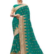 Trendmalls Green embroidered silk saree with blouse 