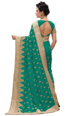 Trendmalls Green embroidered silk saree with blouse  2