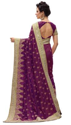 Trendmalls Purple embroidered silk saree with blouse  2