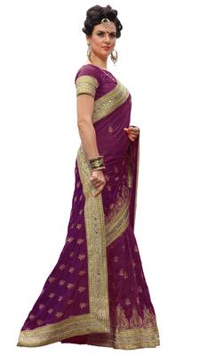 Trendmalls Purple embroidered silk saree with blouse  5