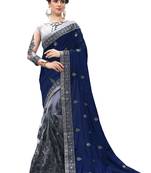 Trendmalls Blue embroidered silk   Traditional Wedding Party Wear Bridal Saree With Blouse  