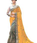 Trendmalls Yellow embroidered silk   Traditional Wedding Party Wear Bridal Saree With Blouse  