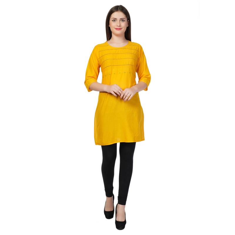 Yellow embroidered cotton shortkurtis Dipsha 3137539