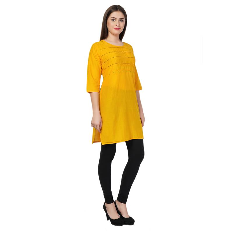 Yellow embroidered cotton shortkurtis Dipsha 3137539