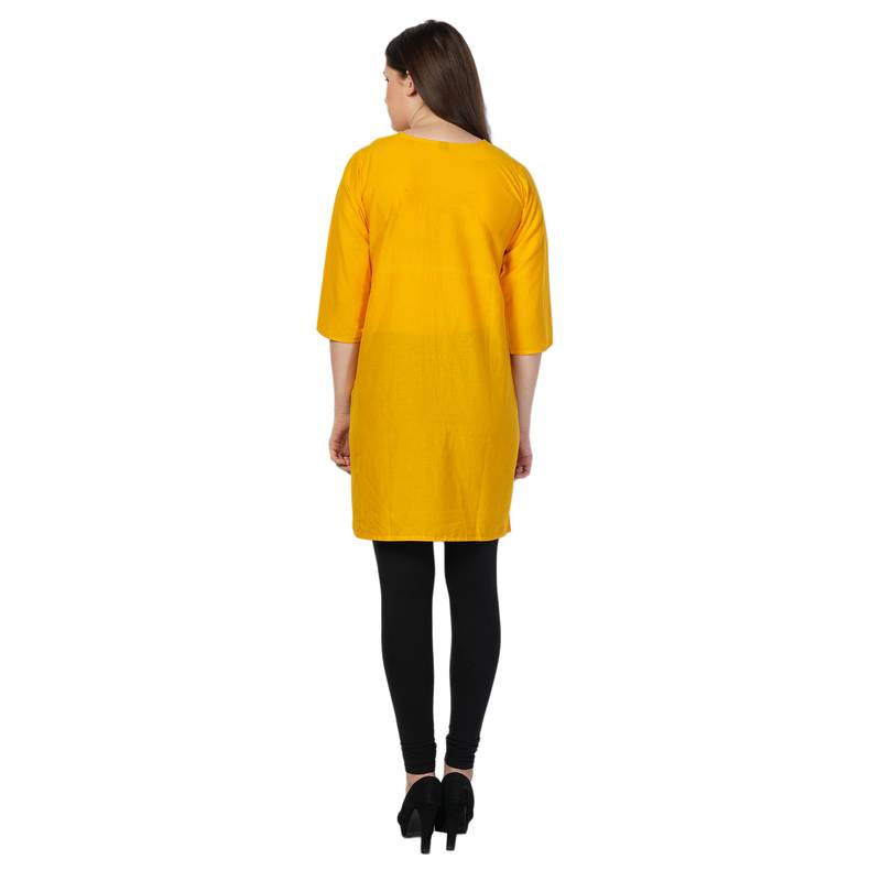 Yellow embroidered cotton shortkurtis Dipsha 3137539
