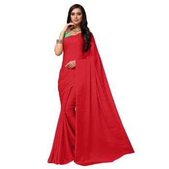 Rose plain satin saree with blouse 1