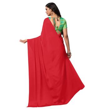 Rose plain satin saree with blouse 2