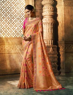 Light Orange Woven Pure Silk Saree With Blouse 1