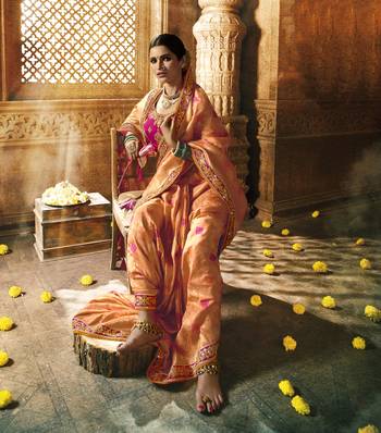 Light Orange Woven Pure Silk Saree With Blouse 2