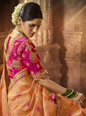 Light Orange Woven Pure Silk Saree With Blouse 3