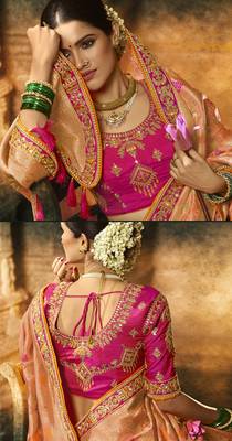 Light Orange Woven Pure Silk Saree With Blouse 4