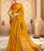 Yellow printed chiffon saree with blouse