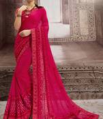 Magenta embroidered chiffon saree with blouse