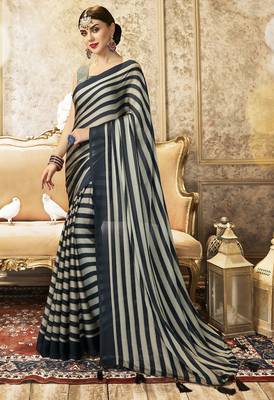 Black printed chiffon saree with blouse 1