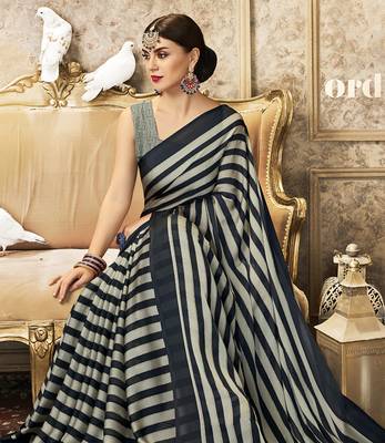 Black printed chiffon saree with blouse 2