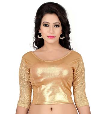 Gold Lycra Stretchable Readymade Blouse Long Sleeve 1