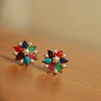 Multicolor Pearl Studs 2