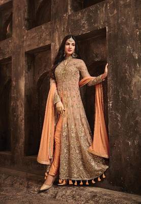Beige embroidered net salwar 1