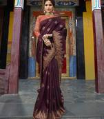 Wine Woven Raw Silk Saree With Blouse