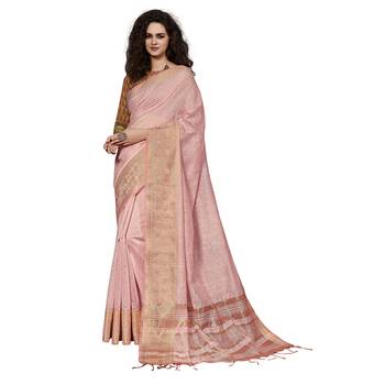 Light pink woven cotton silk saree with blouse 1