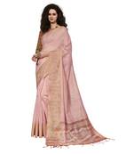 Light pink woven cotton silk saree with blouse