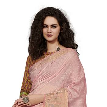 Light pink woven cotton silk saree with blouse 2