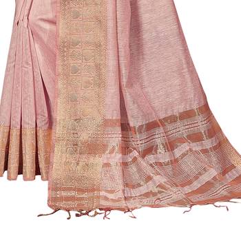 Light pink woven cotton silk saree with blouse 3
