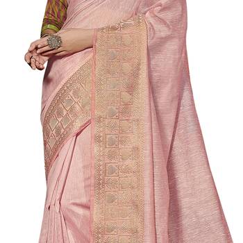 Light pink woven cotton silk saree with blouse 4