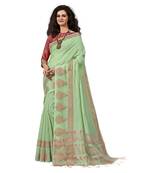Light green woven cotton silk saree with blouse