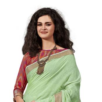 Light green woven cotton silk saree with blouse 2
