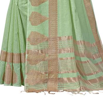 Light green woven cotton silk saree with blouse 3