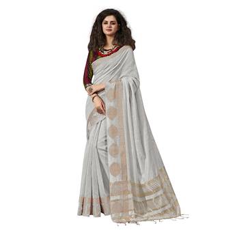 Grey woven cotton silk saree with blouse 1