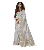 Grey woven cotton silk saree with blouse
