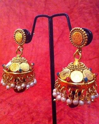 Multicolor Red Green Coin Ginni South Indian Jhumkas Jhumki Jhumke Jimmiki Kammal 3