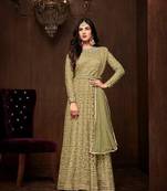 Green embroidered satin salwar