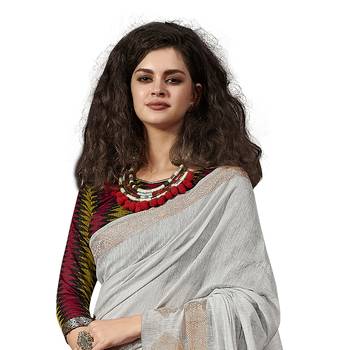 Grey woven cotton silk saree with blouse 2
