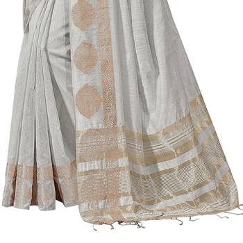 Grey woven cotton silk saree with blouse 3