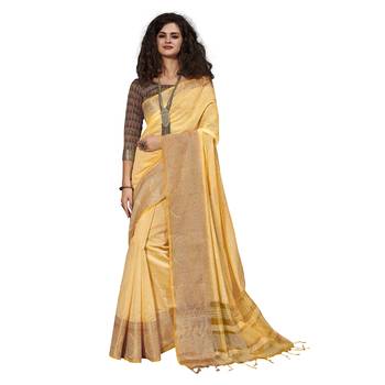 Yellow woven cotton silk saree with blouse 1