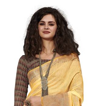 Yellow woven cotton silk saree with blouse 2