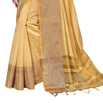 Yellow woven cotton silk saree with blouse 3