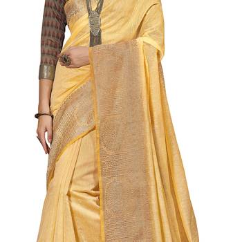 Yellow woven cotton silk saree with blouse 4