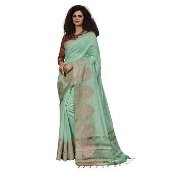 Green woven cotton silk saree with blouse 1