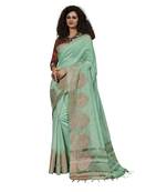 Green woven cotton silk saree with blouse