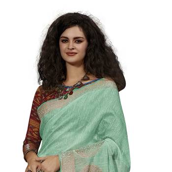 Green woven cotton silk saree with blouse 2