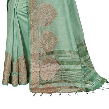 Green woven cotton silk saree with blouse 3