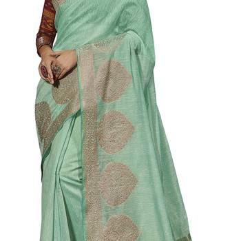 Green woven cotton silk saree with blouse 4