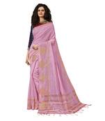 Pink woven cotton silk saree with blouse