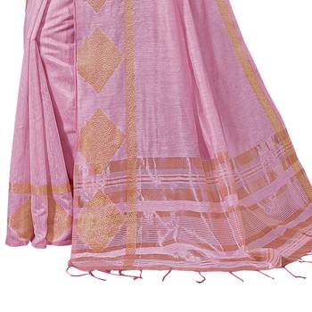 Pink woven cotton silk saree with blouse 3