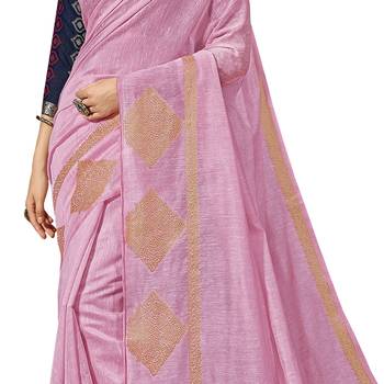 Pink woven cotton silk saree with blouse 4