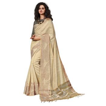 Beige woven cotton silk saree with blouse 1